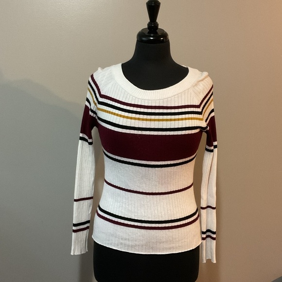 Ambiance Ribbed Knit Sweater with Stripes - Picture 1 of 3